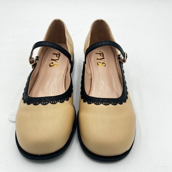 FYS Beige Block Low Heel Mary Jane Pumps Square Toe Dress Party Dance Cute Shoes - Picture 2 of 6